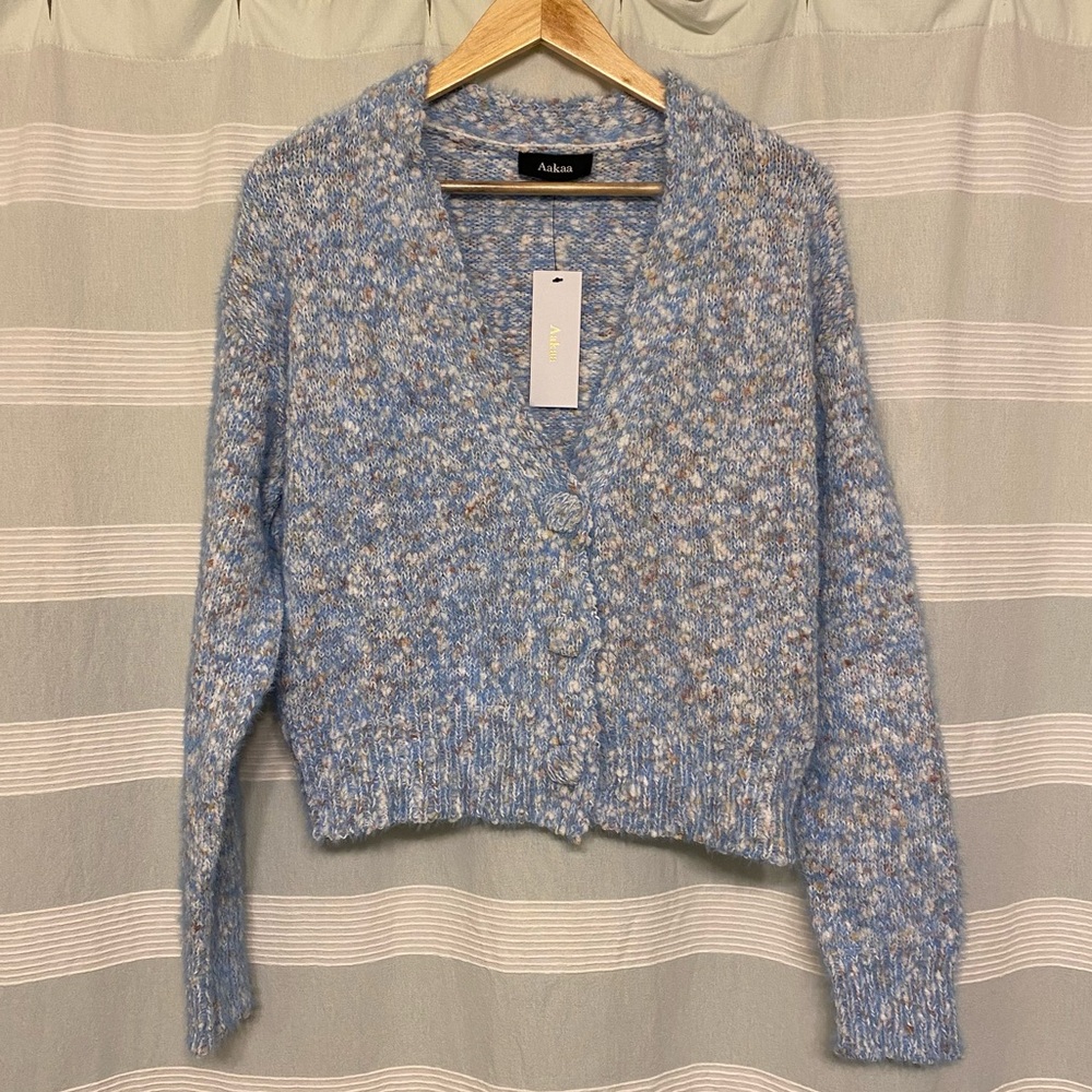 Blue Knit Cardigan Sweater